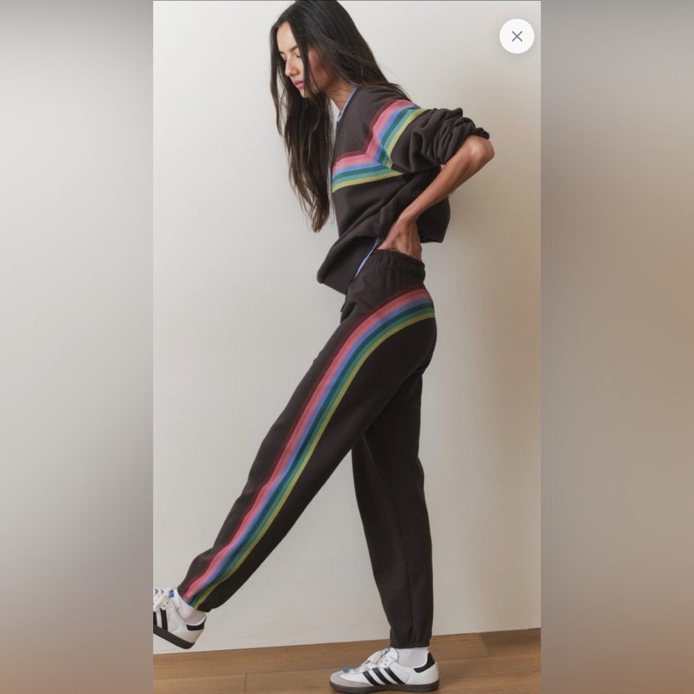 Marine Layer Cloud 9 Anytime Charcoal Rainbow-Stripe Jogger Pants Women’s Large